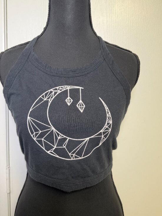 La Hearts Tops - LA Hearts Black Crescent Moon Halter Crop Top Whimsigoth Boho Size L